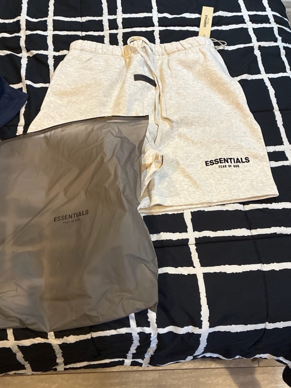 ESSENTIALS Men's Cream Athletic Shorts with Logo